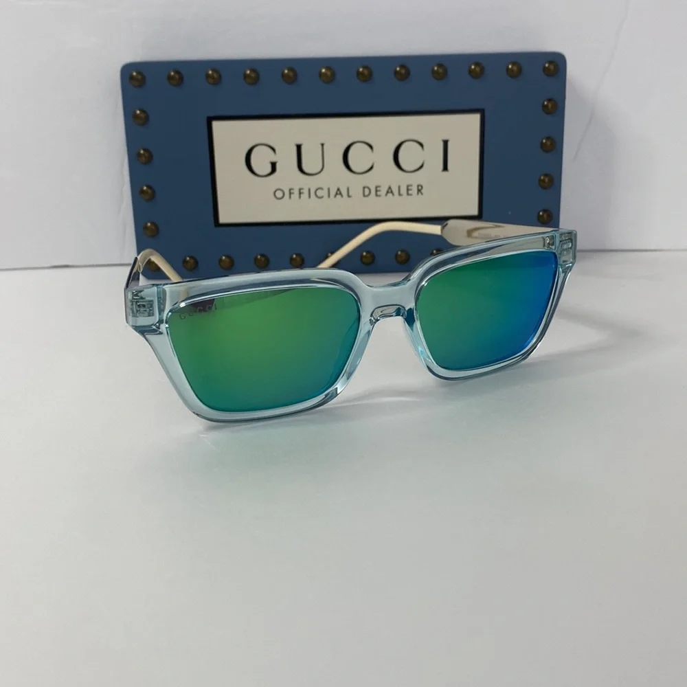Gucci GG0975S 003 Men’s Translucent Square Sunglasses in Light Blue